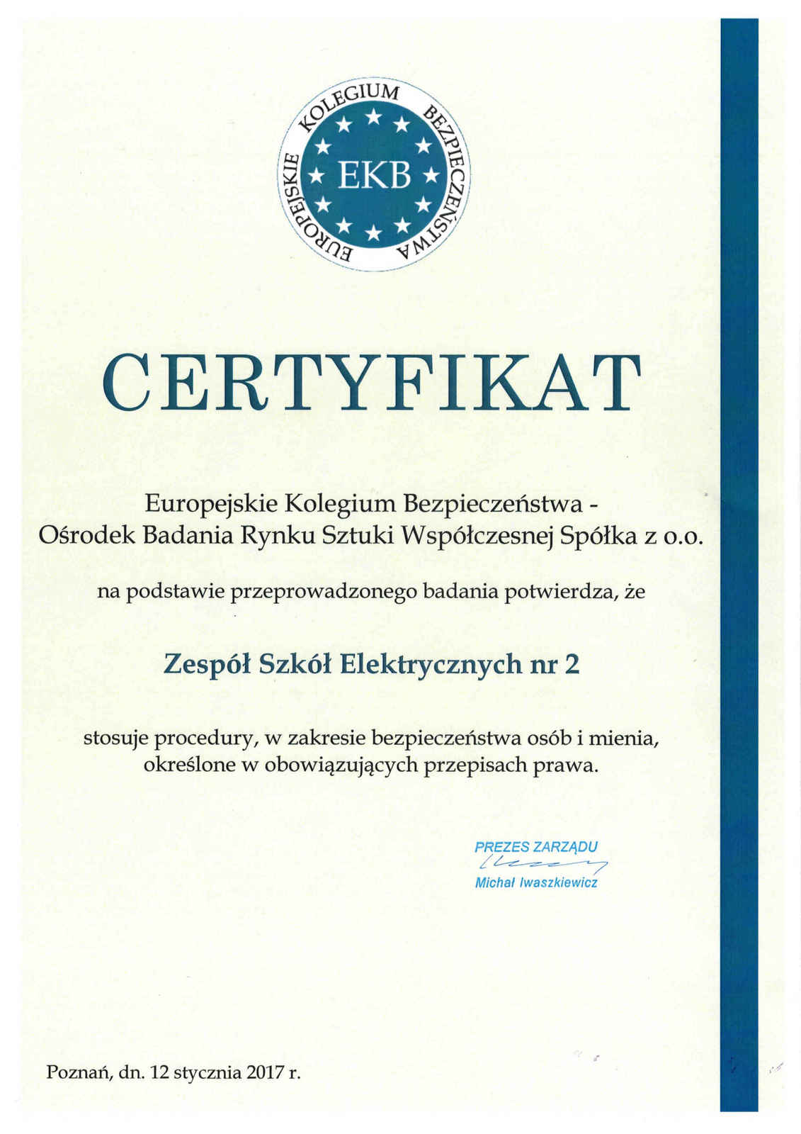 certyfikat ekb